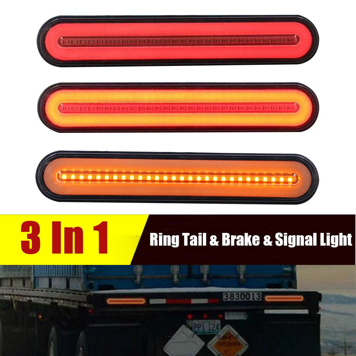 2pcs 3 In 1 LED Dual Colors Halo Ring Tail & Brake & Flowing Signal Light Car RV