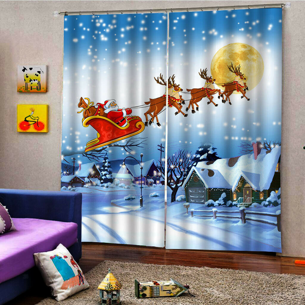 100x140cm Christmas Santa Curtains Set Living Room Bedroom Waterproof Drapes