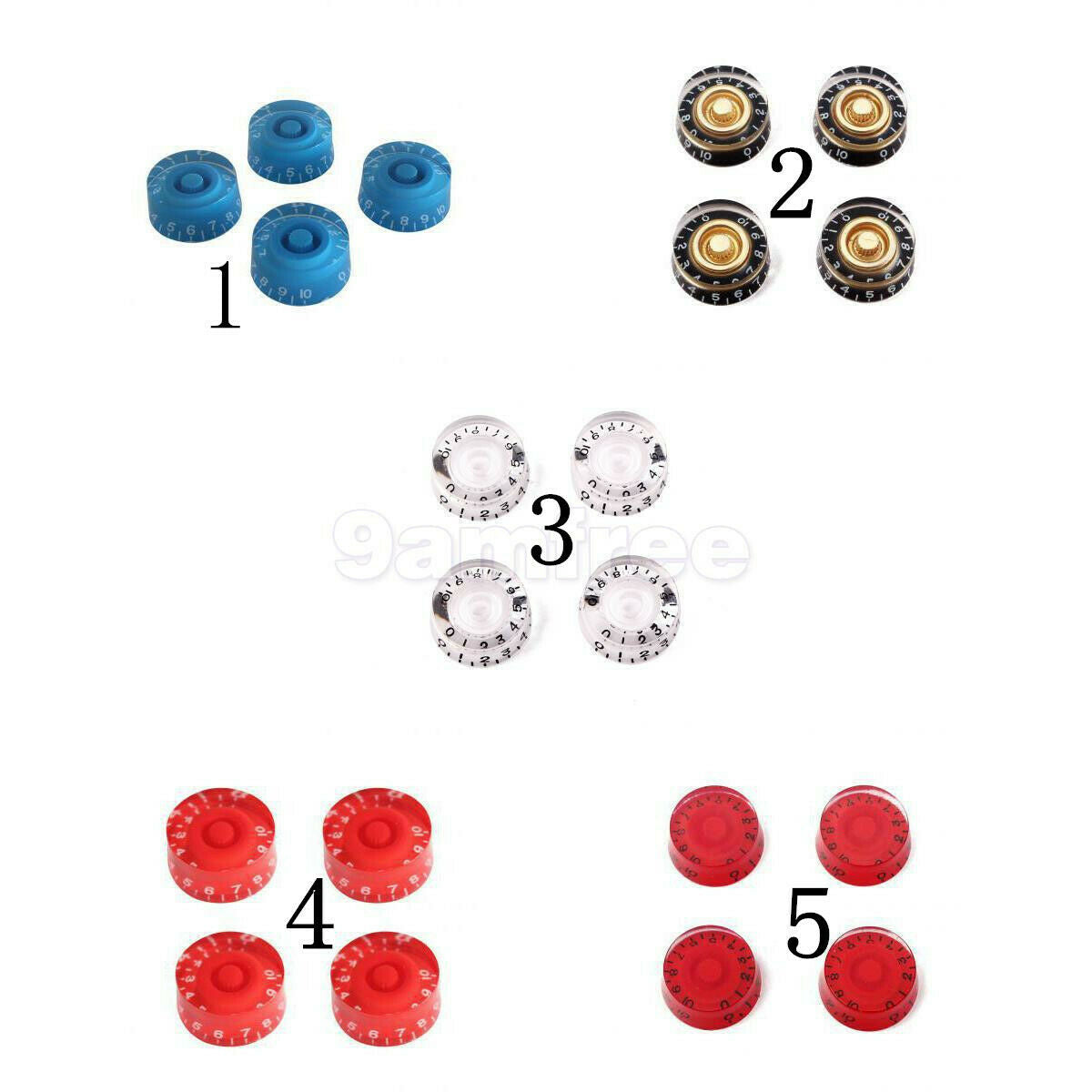 Blue Control Knobs Acrylic Speed Knobs with White Word for Electric Guitar