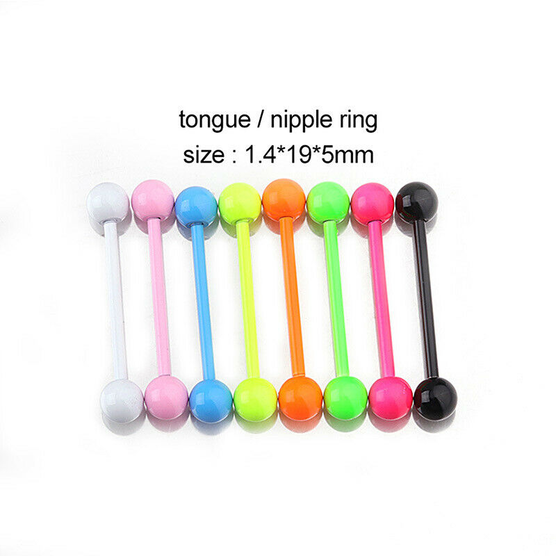8Pcs Stainless Steel Piercing Tongue Ring Body Piercings Barbell Body Jew.l8
