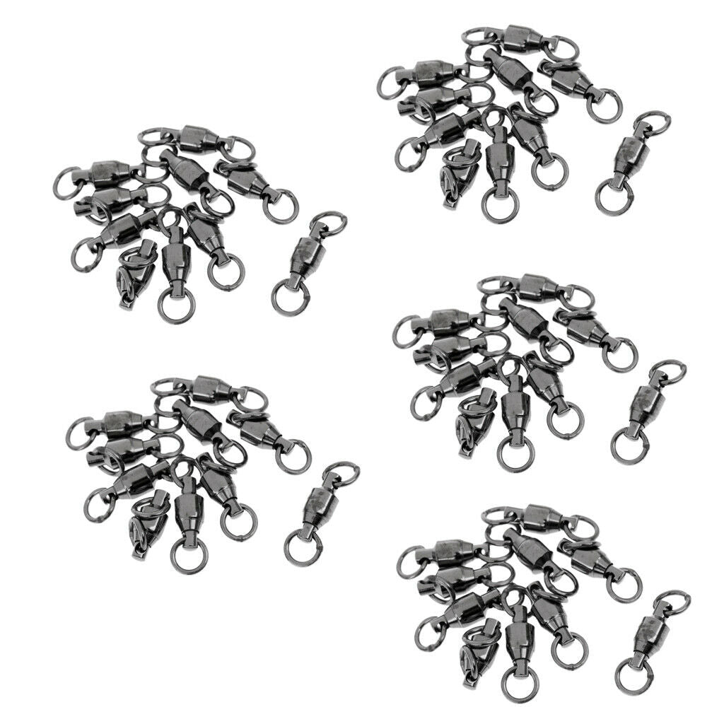 50 Pieces Ball Bearing Swivels Rings Clips Black Anticorrosion Fishing Accessory