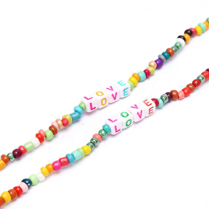 Boho Women Choker Letter Colorful Beads Chain Women Charm Necklace Jewelr.l8