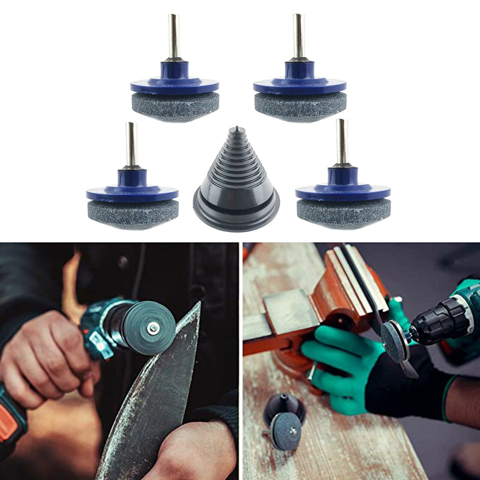 4 Pack Mower Blade Sharpener Wear-Resistant Universal for Electric Drill