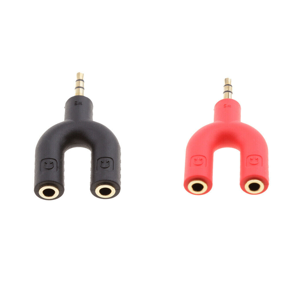 2 Sets 3.5mm Headphones Double Jack Male to 2 Female Splitter Adapter Black with