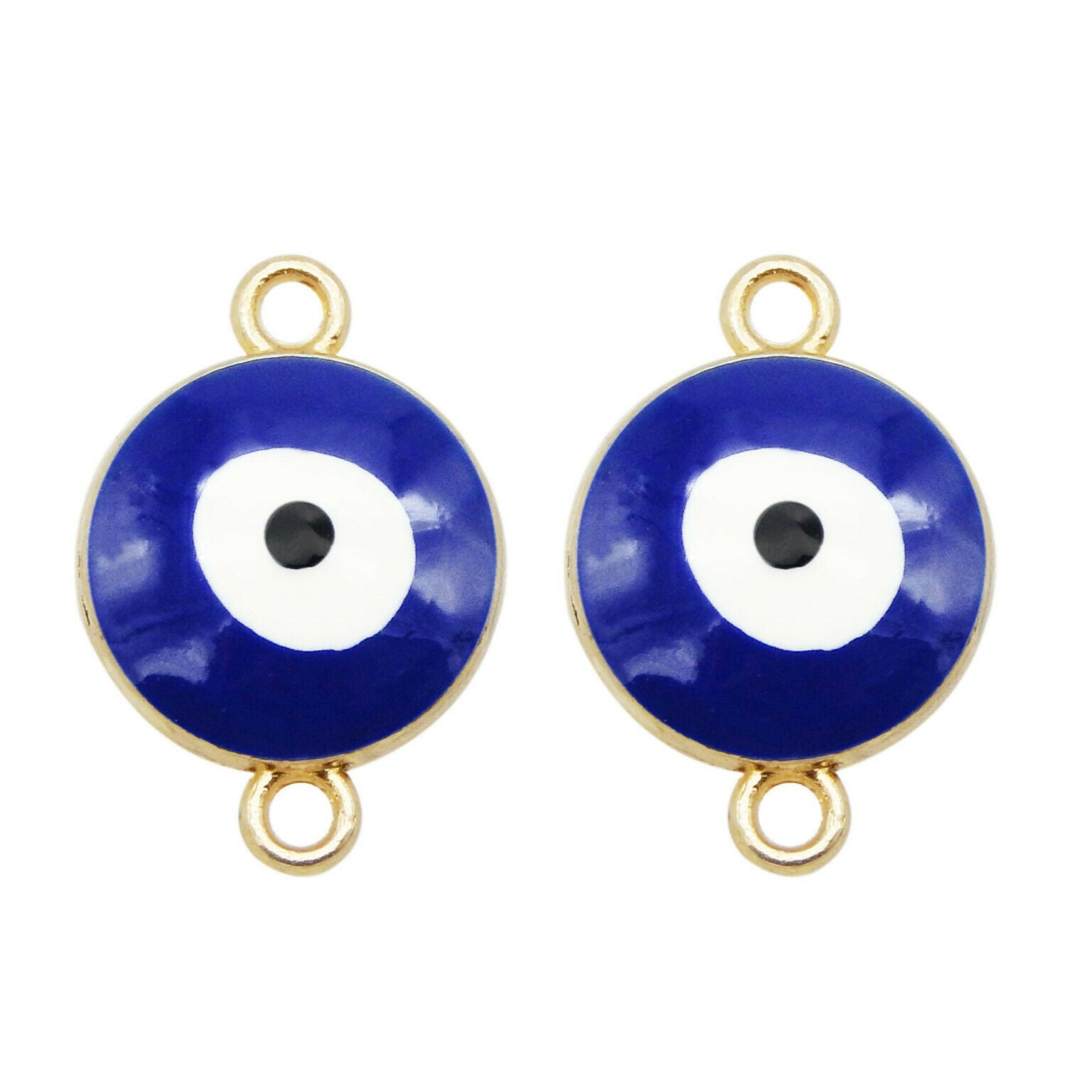 12 PCS Blue Alloy Round Turkish Evil Eye Enamel Charm Connector Pendant 18*12mm