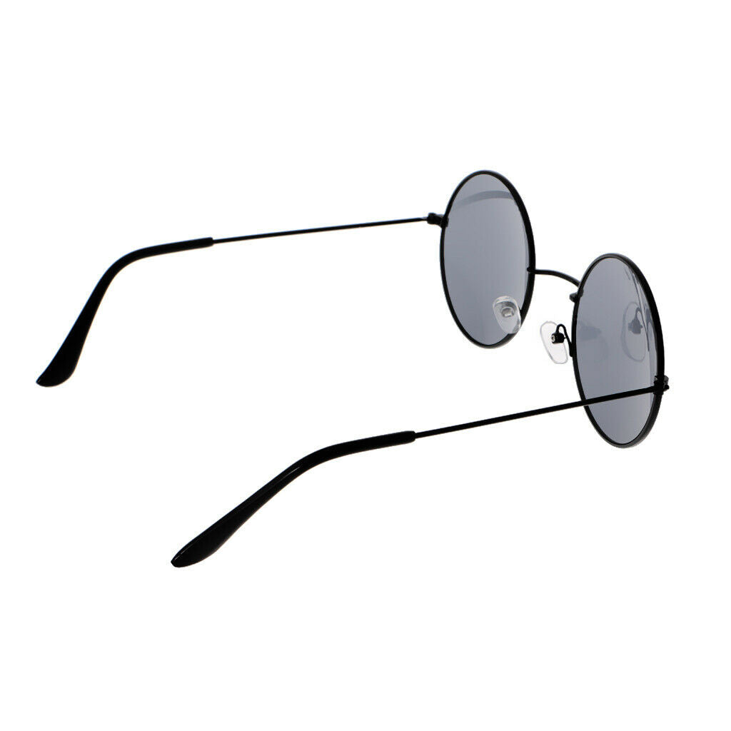 Round Frame Sunglasses Color Film Metal Reflective Sun Glasses Men Mirror Black