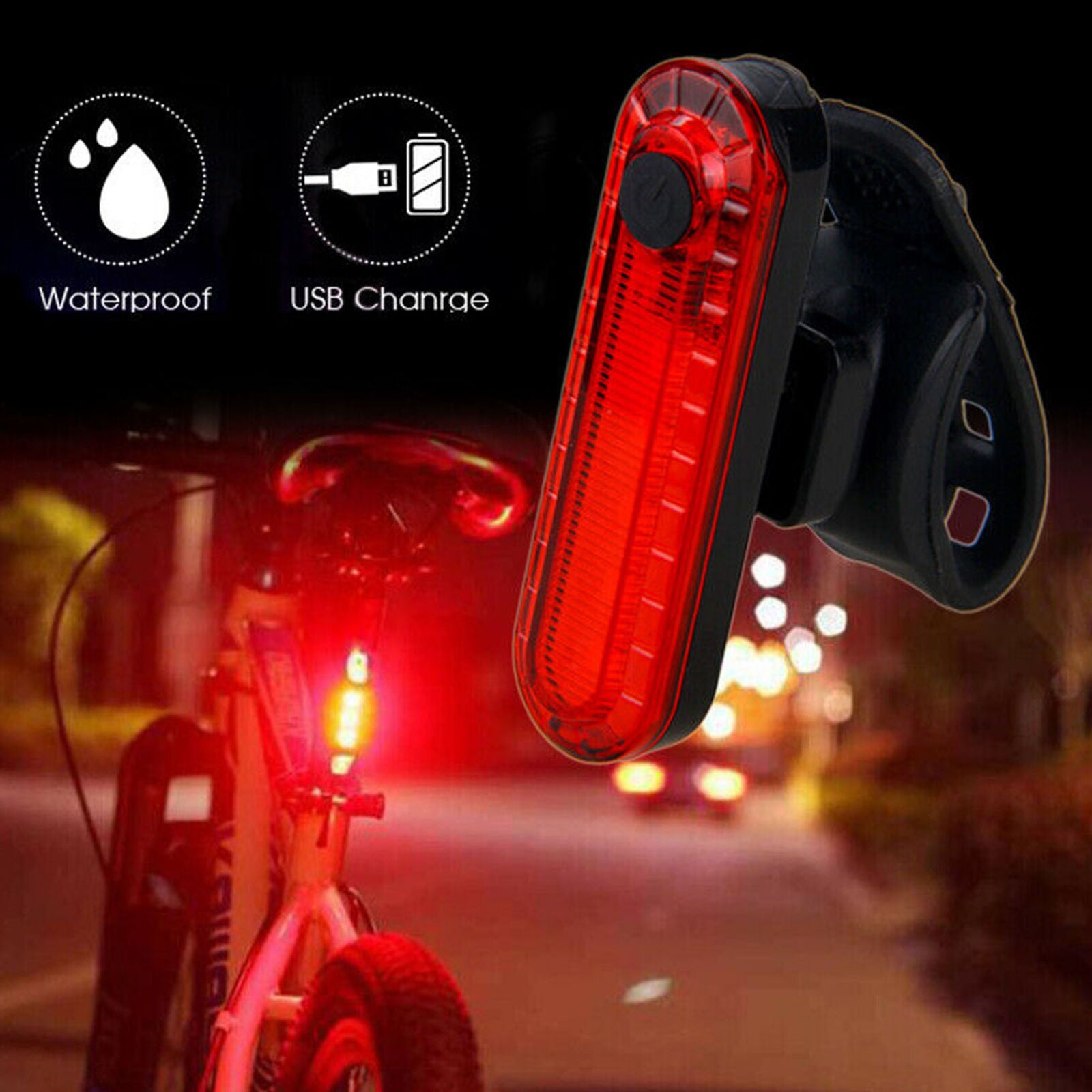 2PCS Bicycle Rear Light 2835 LED Bike Tail Lamp Cycling 4 Modes USB Rechargeable