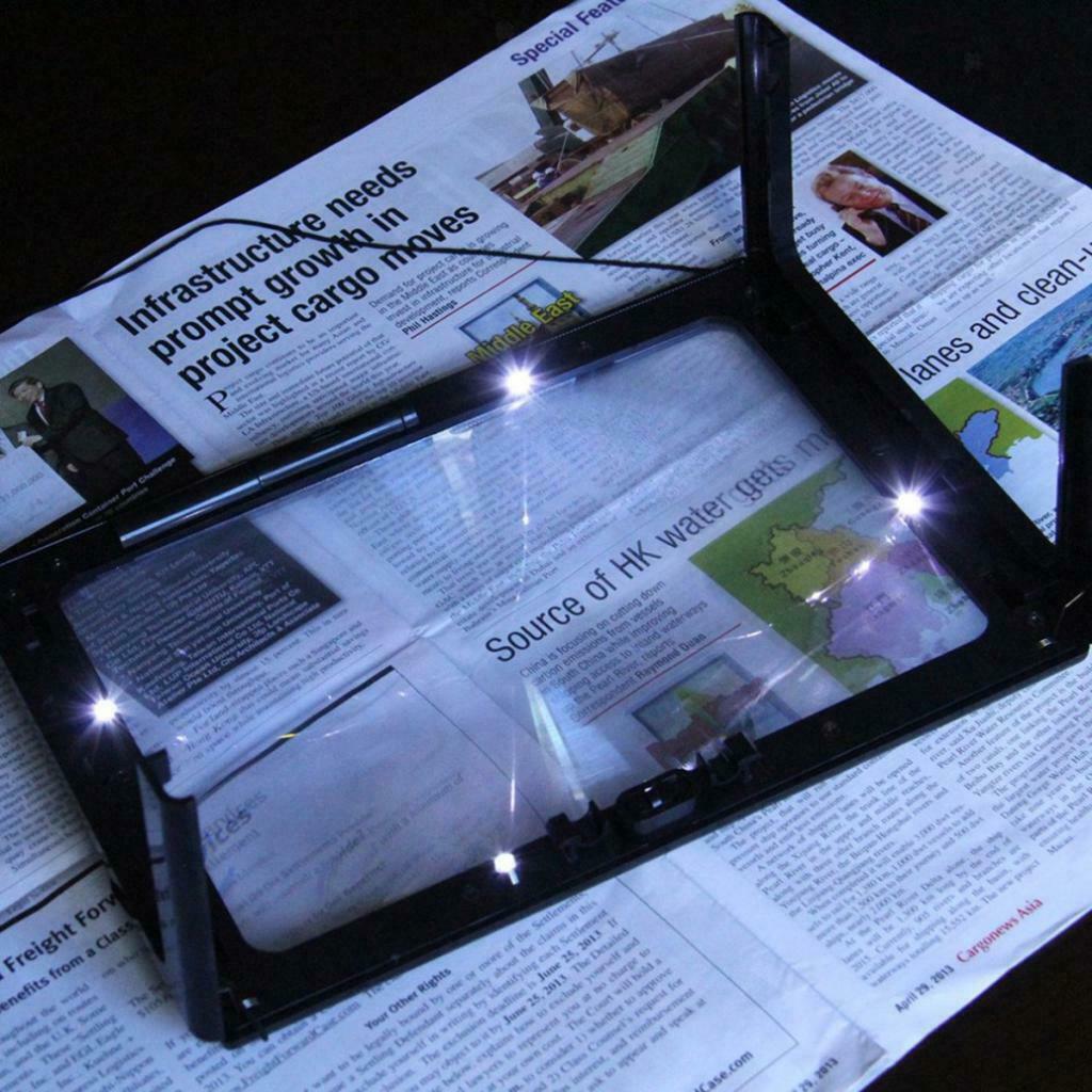 3X Reading Magnifier Foldable Magnifying Loupe w LED Light Desktop Book Lamp