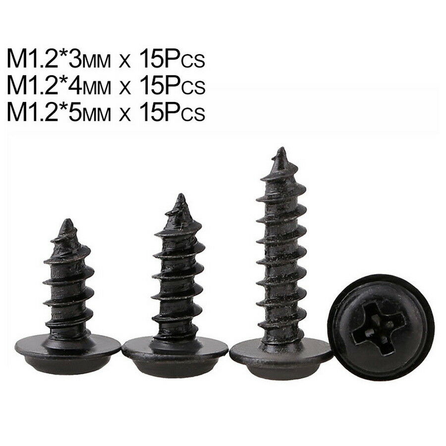 45Pc M1.2*3-5mm Phillips Pan Head Washer Wood Self Tapping Screws kit Zinc Black