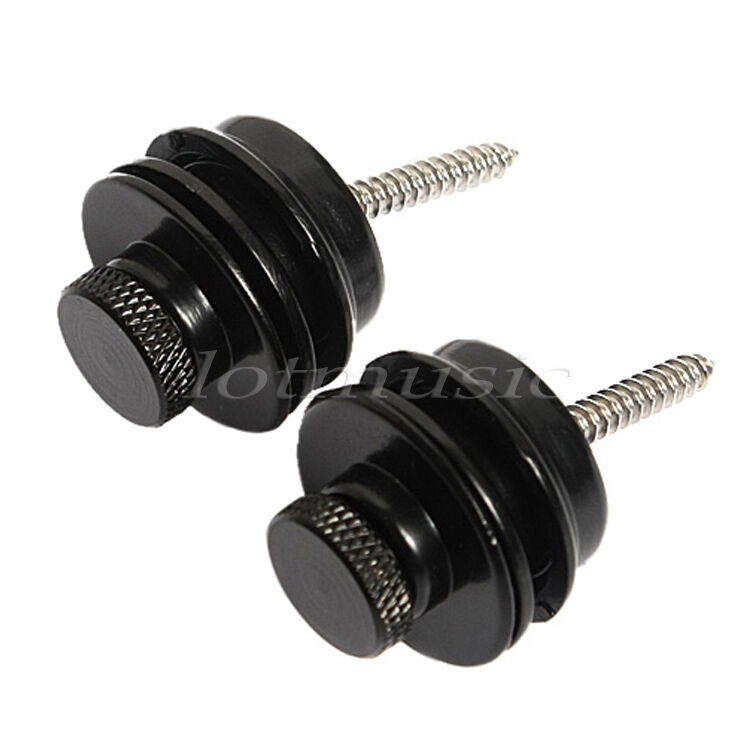 2 Pcs Flat Head Skidproof Round Strap Locks for Electric Guitar Parts Black