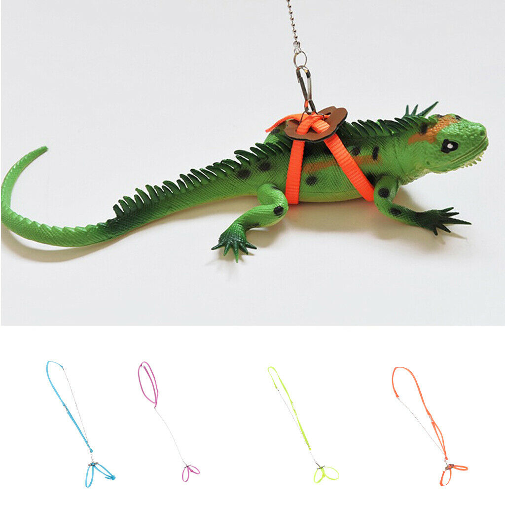 2 Pieces Adjustable Reptile Lizard Harness Leash Yellow and Blue Color Light