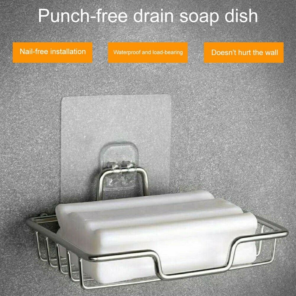 Stainless Steel Soap Dish Holder Basket Wall Mounted Suction Bathroom Tray NEW