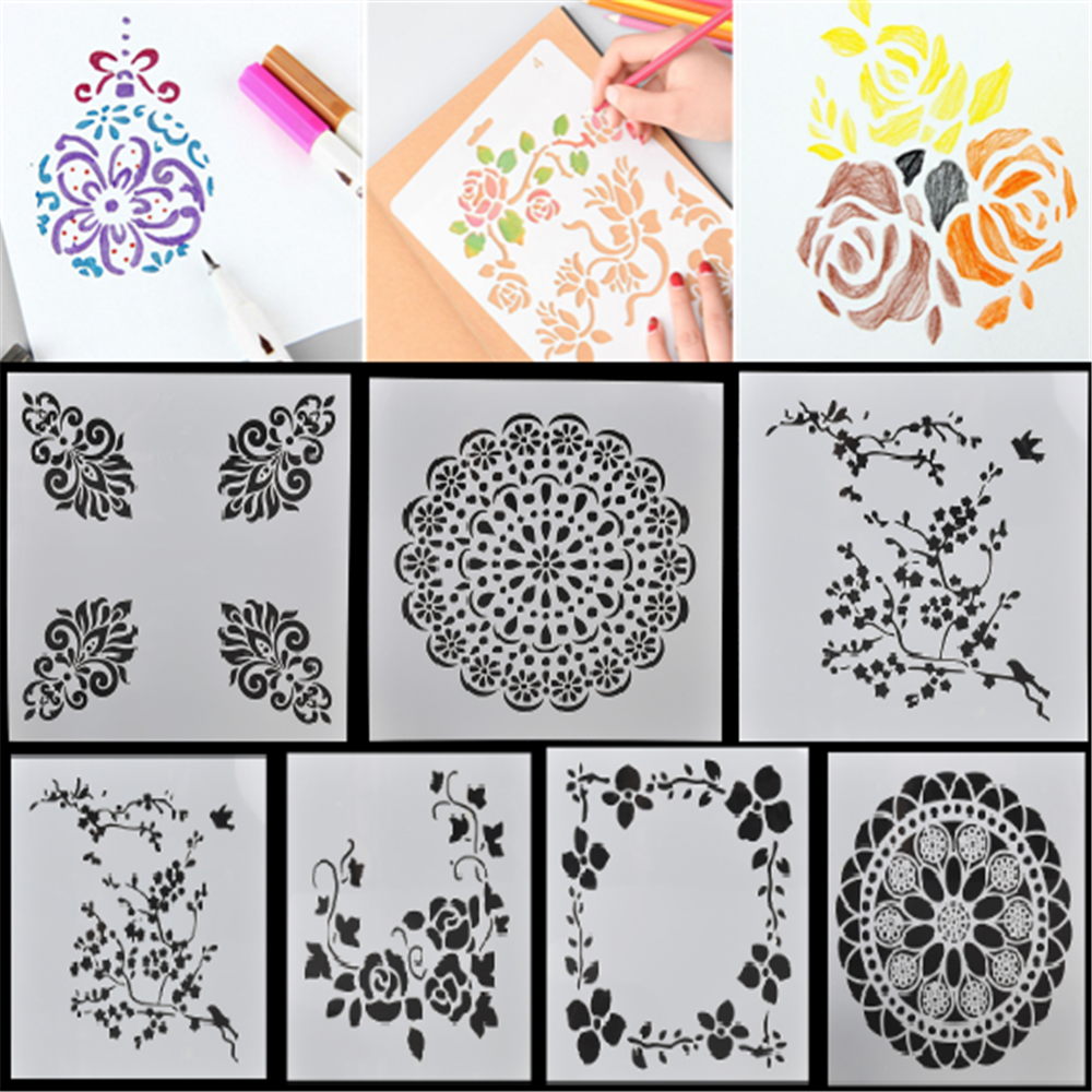 7PCS Craft Embossing Template Wall Painting Layering Stencils Scrapbooking HS88
