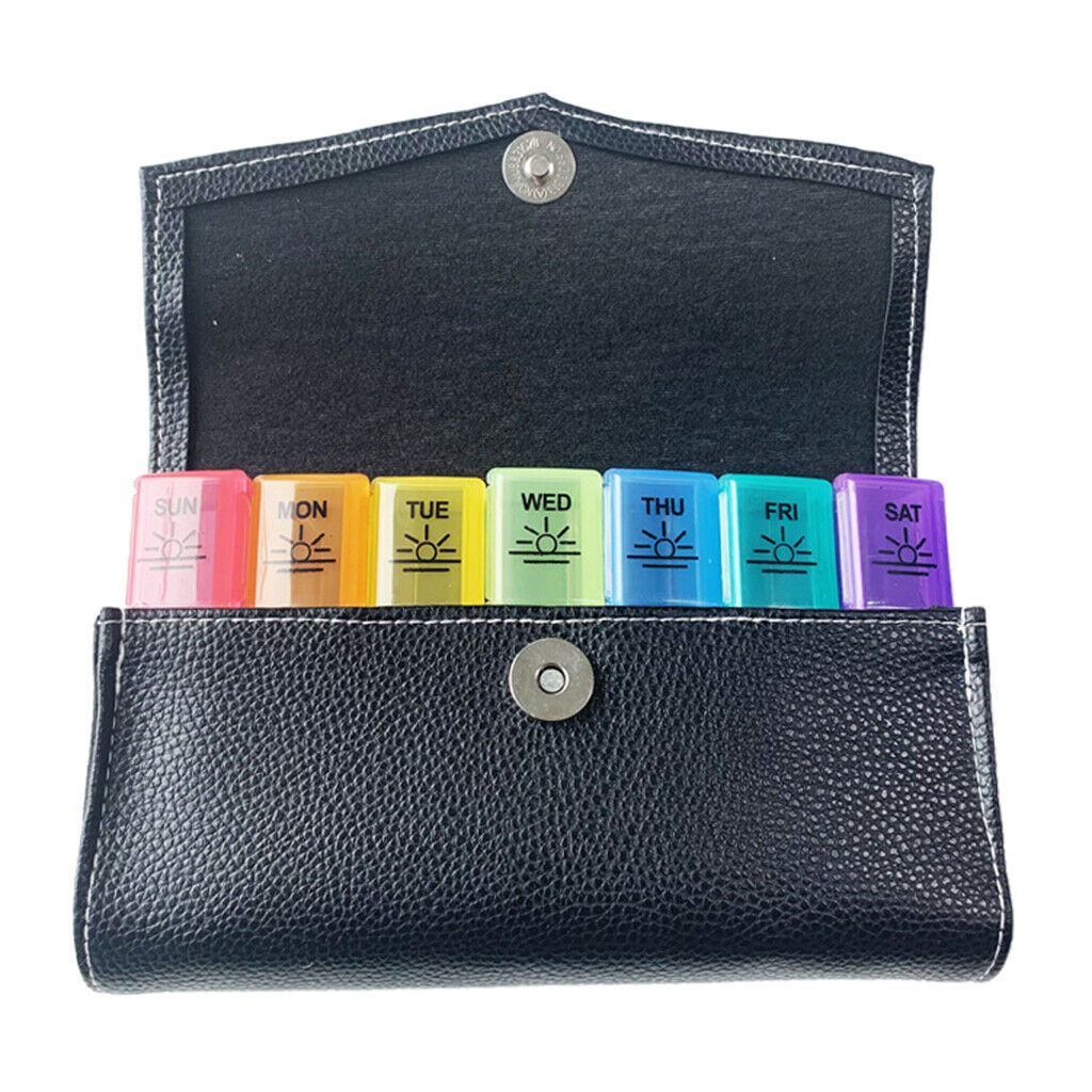 7 Day Pill Dispenser Organizer Travel Fish Oil Box with PU Leather Bag