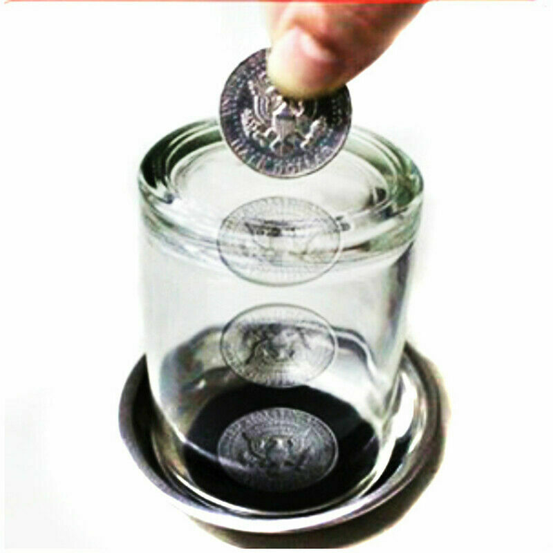 Coin Thru Into Glass Cup Tray Close Up Easy Amazing Gimmick Magical Trick Props