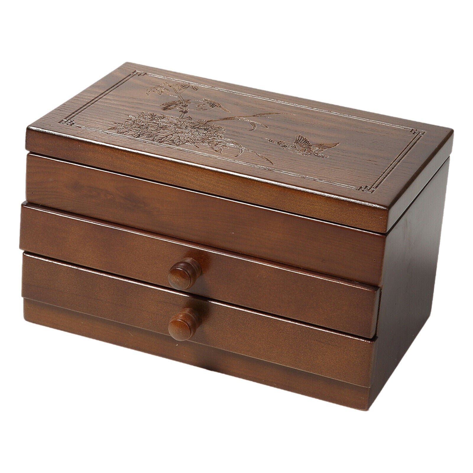 Wooden Jewelry Box Earrings Organizer Case with Mirror & Drawer for Women