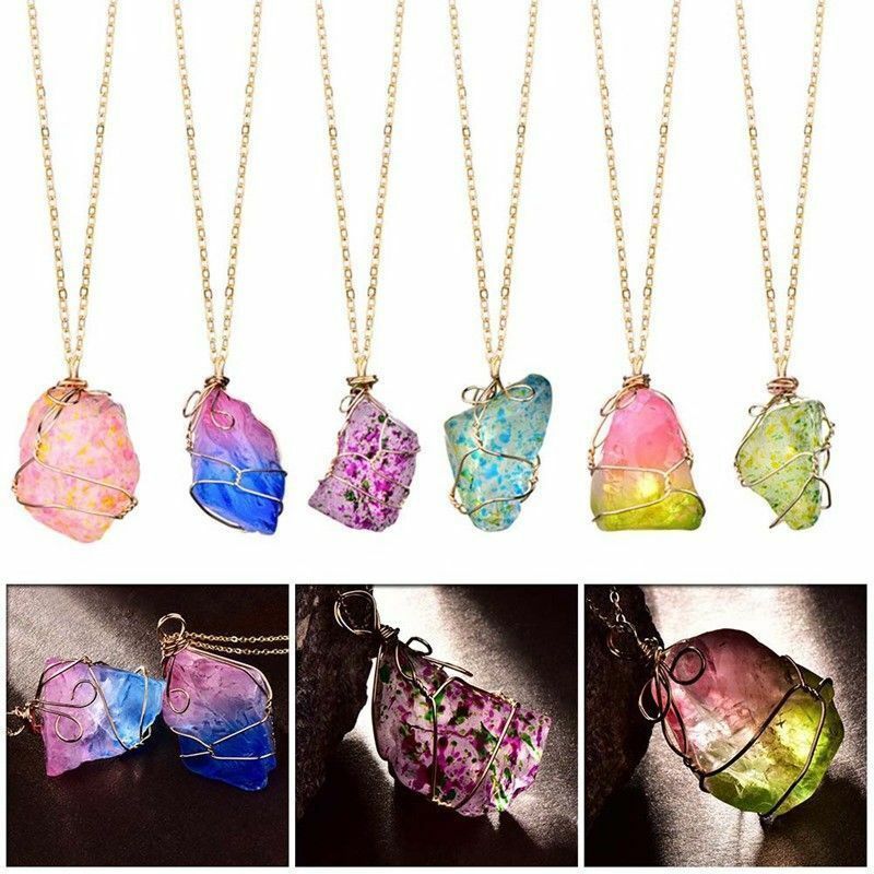 Natural Crystal Rainbow Stone Chakra Rock Chain Necklace Quartz Pendant Jewelry
