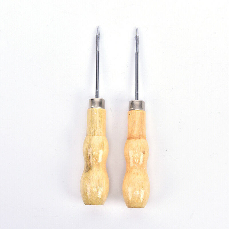 2PCS New Needle Wooden Handle Punch Awl Maker Cone Leather Craft Sewing S.l8