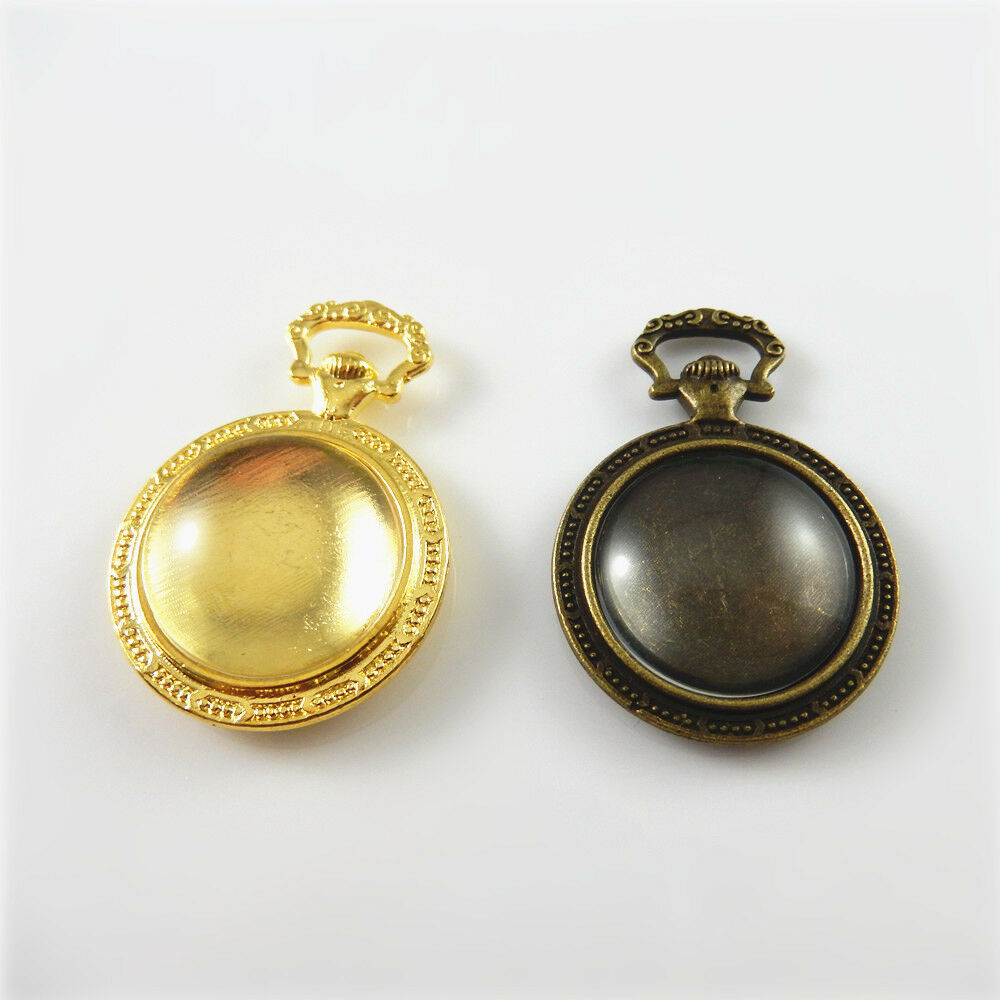 4 sets Assorted Pocket Watch Base Setting with Glass Cabochon Bezel Pendant 20mm