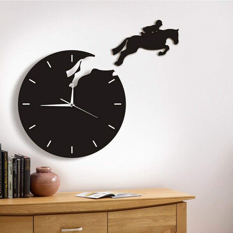 Art Decor Horseman Jumping Wall Watch Rider on Horseback Jumping Horse Clocks S2