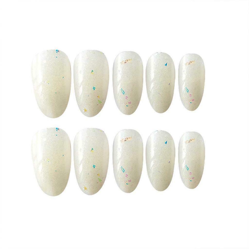 24pcs Oval Ballerina French False Nails Full Cover Nail Art Decor Tips White