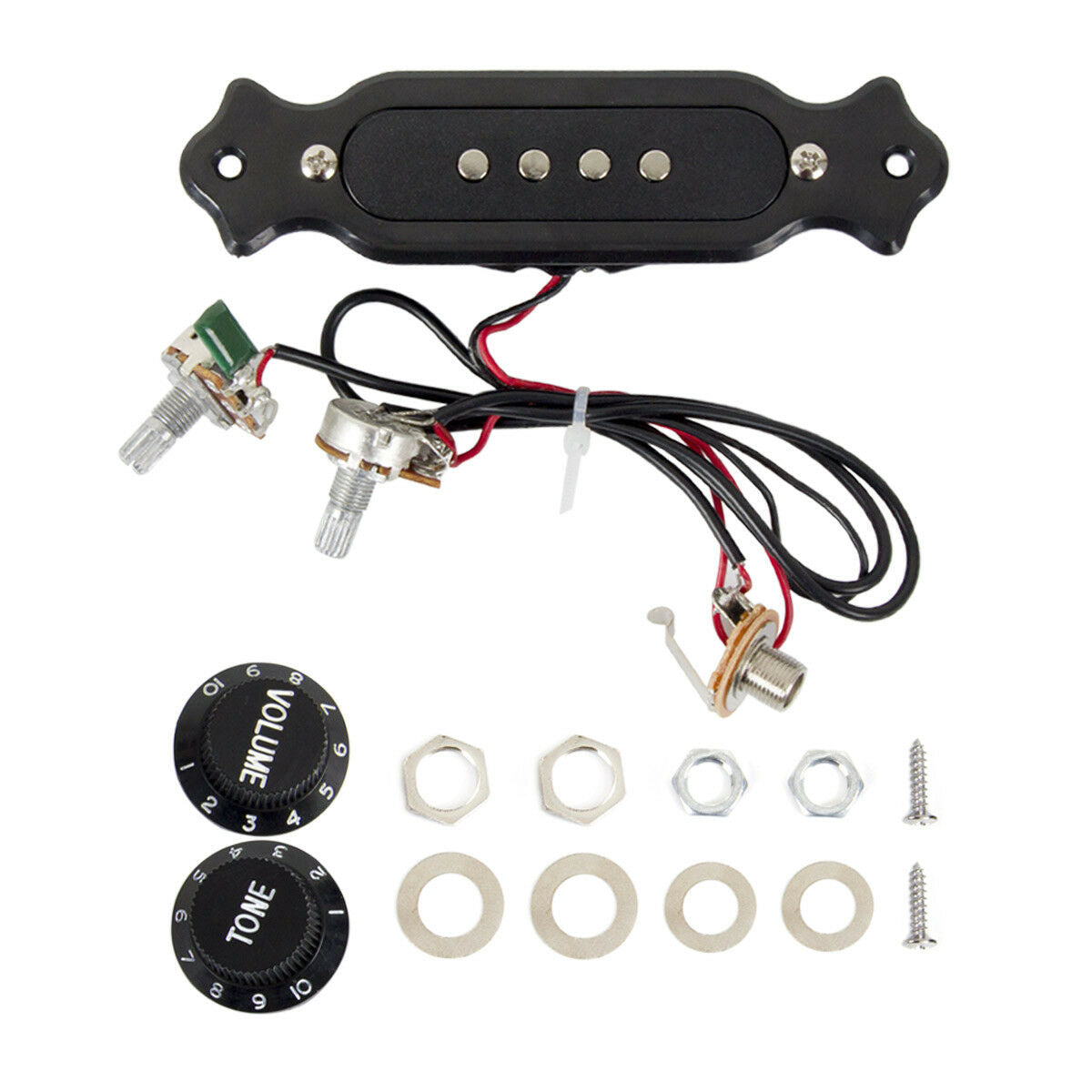 Prewired 4 String Electric Cigar Box Guitar Soundhole Pickup With Knobs Black
