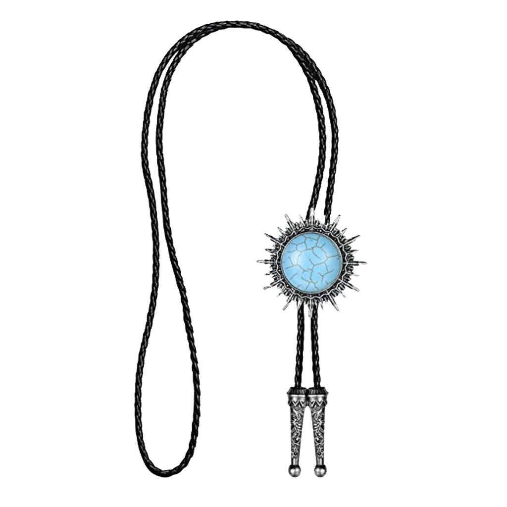 Retro Turquoise Stone Western Native American Cowboy Bolo Leather Necktie