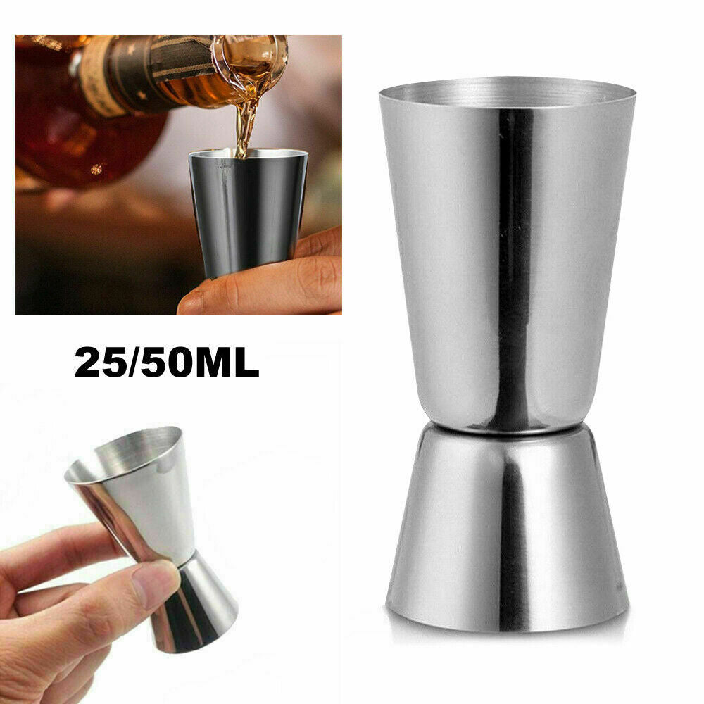 Double Jigger 25/50ml Maker Mixer Measure Cocktail Shot Spirit Stainless Steel