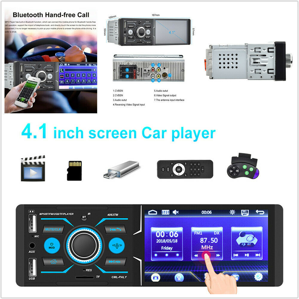 4.1 inch High Definition Car Bluetooth Touch Screen Player With Smart Voice IPS