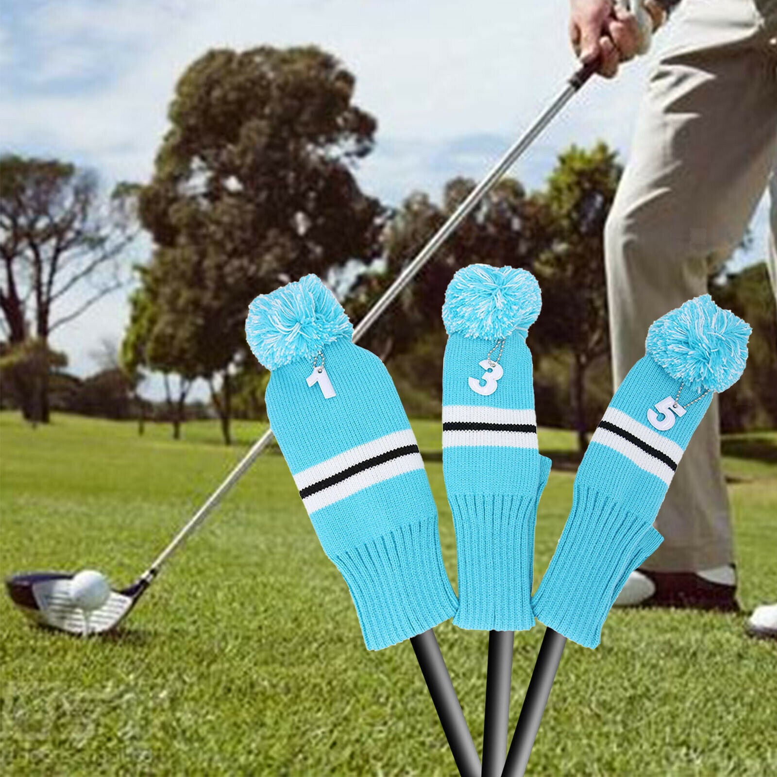 3pcs Knit Golf Driver Fairway Wood Head Covers Long Neck UT Club Headcover