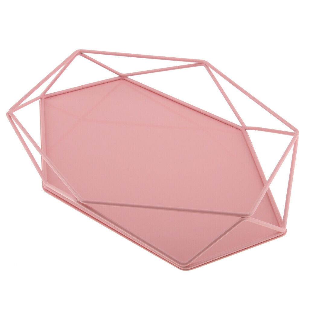 Geometric Jewelry Plate Tray for Jewelry Cake Fruit Dessert Dish Pink