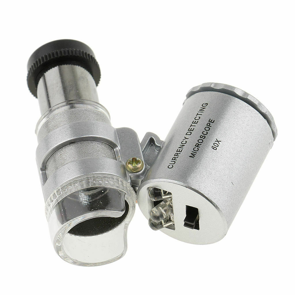 2pcs 60X Pocket Magnifier Miscroscope Jewelry Eye Loupe Currency Detector