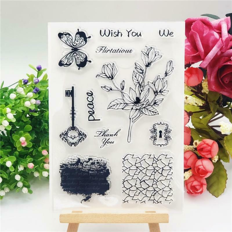 Key Flower Silicone Clear Seal Stamp DIY Scrapbook Embossing Photo Album Decor