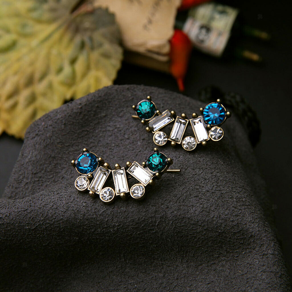 Women Jewelry Simple Stud Earrings Rhinestone Crystal Multicolor Earrings