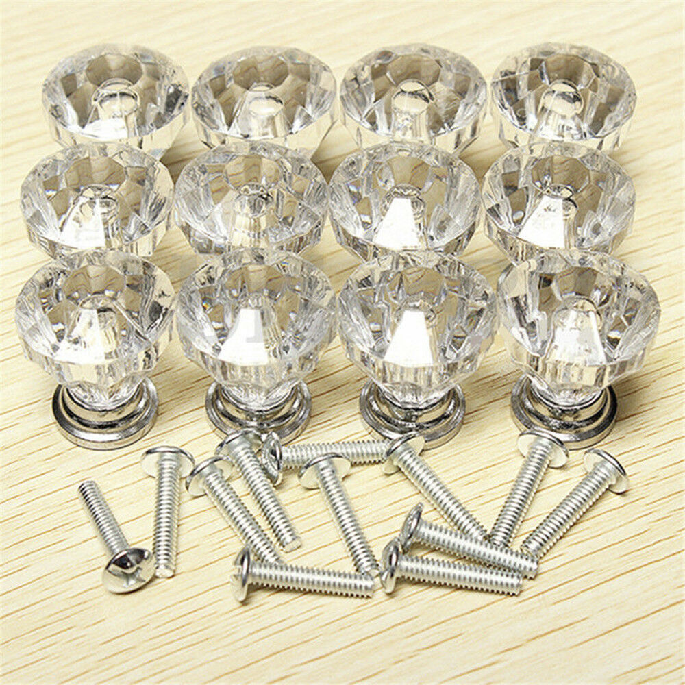 Lot 12Pcs Glass Diamond Crystal Dresser Knobs Drawer Pull Handle Cabinet Door