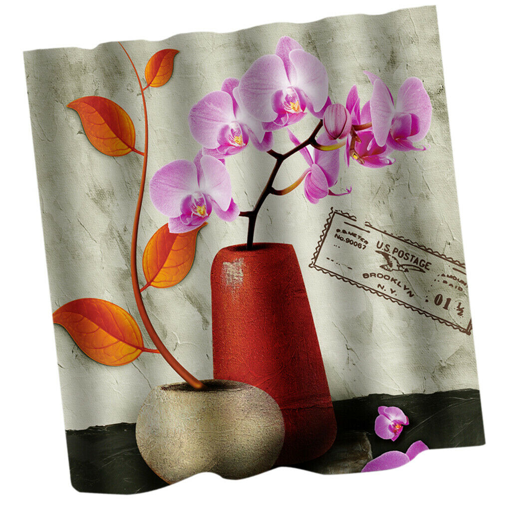 Fabric Bathroom Shower Curtain Decor with Hooks Bathroom Use Phalaenopsis