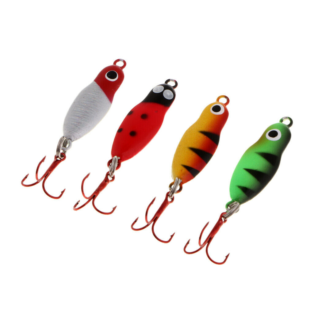 4PCS Ice Fishing Lures Metal Lead Fish Topwater Bass Crank Baits with Hooks
