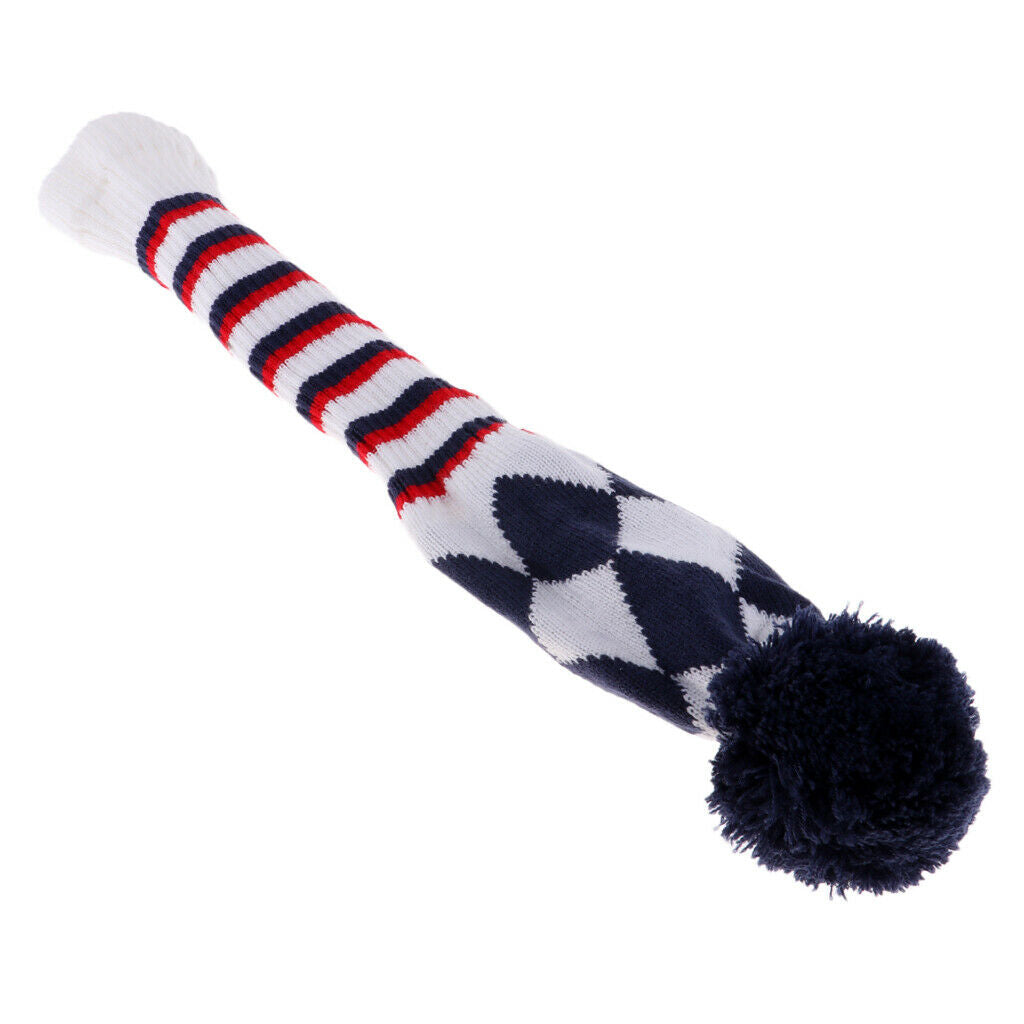Golf Driver Headcover Club Sock Golf Head Cover Pom Pom white rhombus