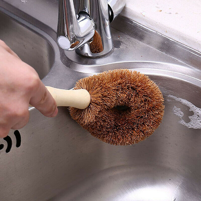 Coconut Brown Non-stick Oil Long Handle Pot Brush Flat Wash Cleaning Dish.l8