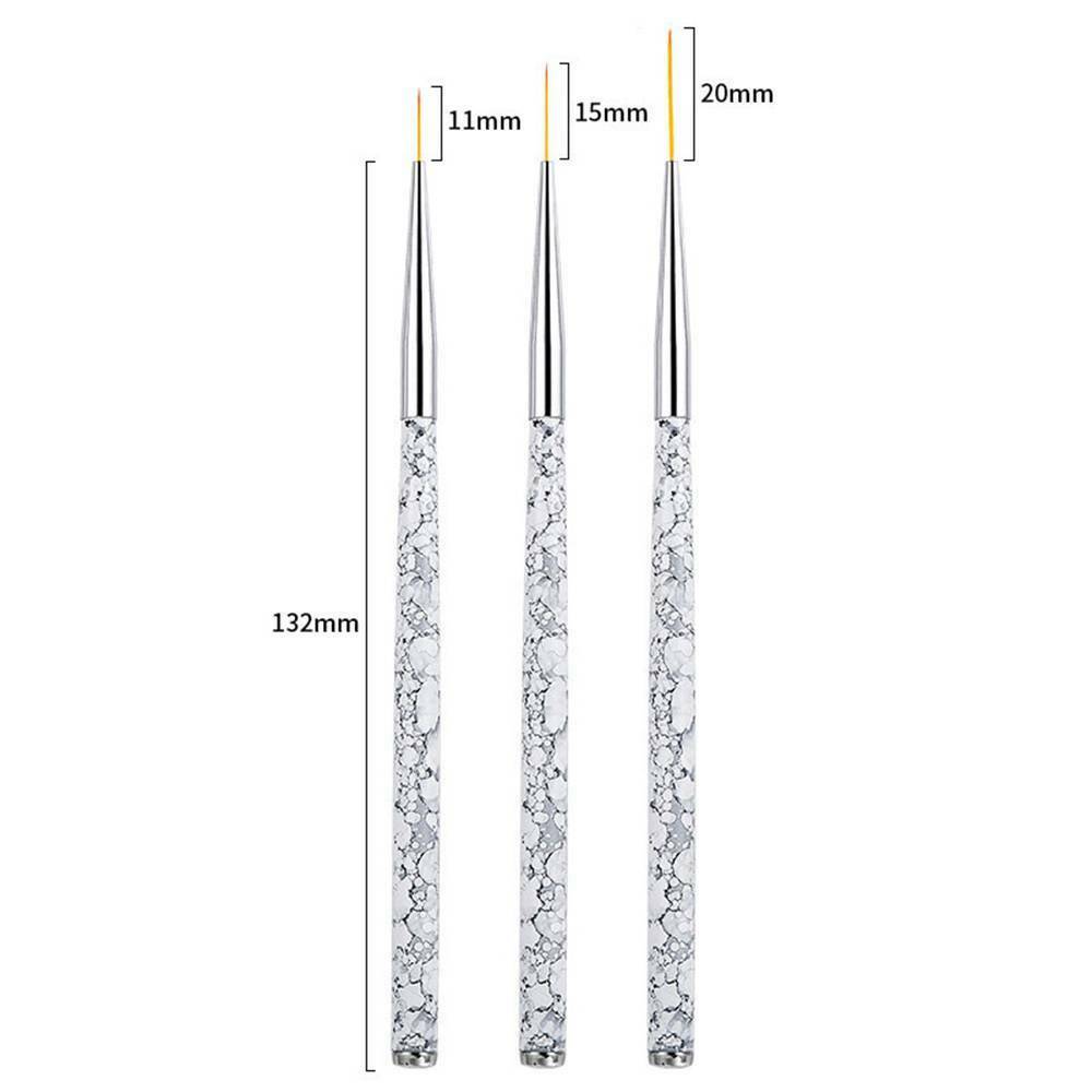 3Pcs Acrylic Nail Brushes Set Marble Handle Liner Painting Pen Nail Art Tools