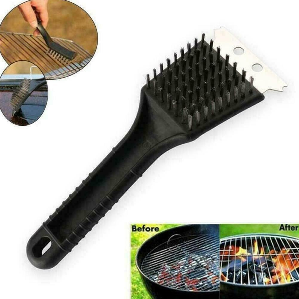 1Pc BBQ Oven Grill Cleaning Brush Scraper Heavy Duty Steel 2-In-1 Portable Tool