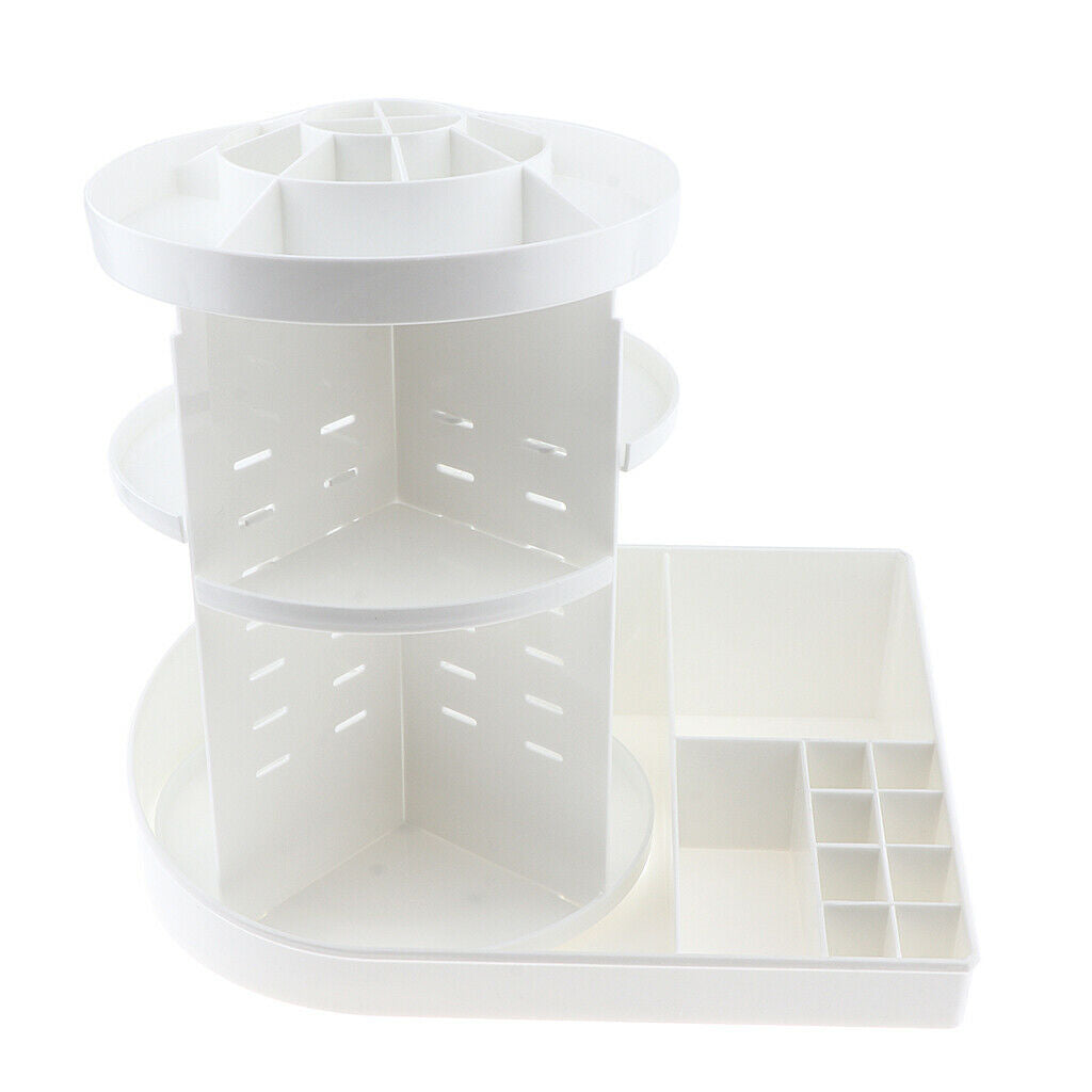 Rotating Makeup Holder Organizer Adjustable Cosmetic Storage Box Case White