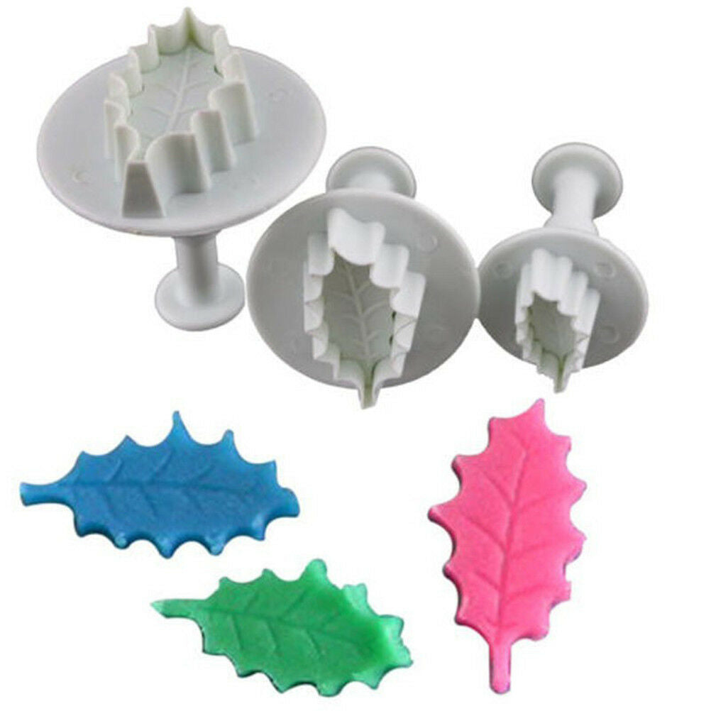 3pcs Leaf Cookie Plunger Cutter Fondant Sugarcraft Mold Cake Decorating To.l8