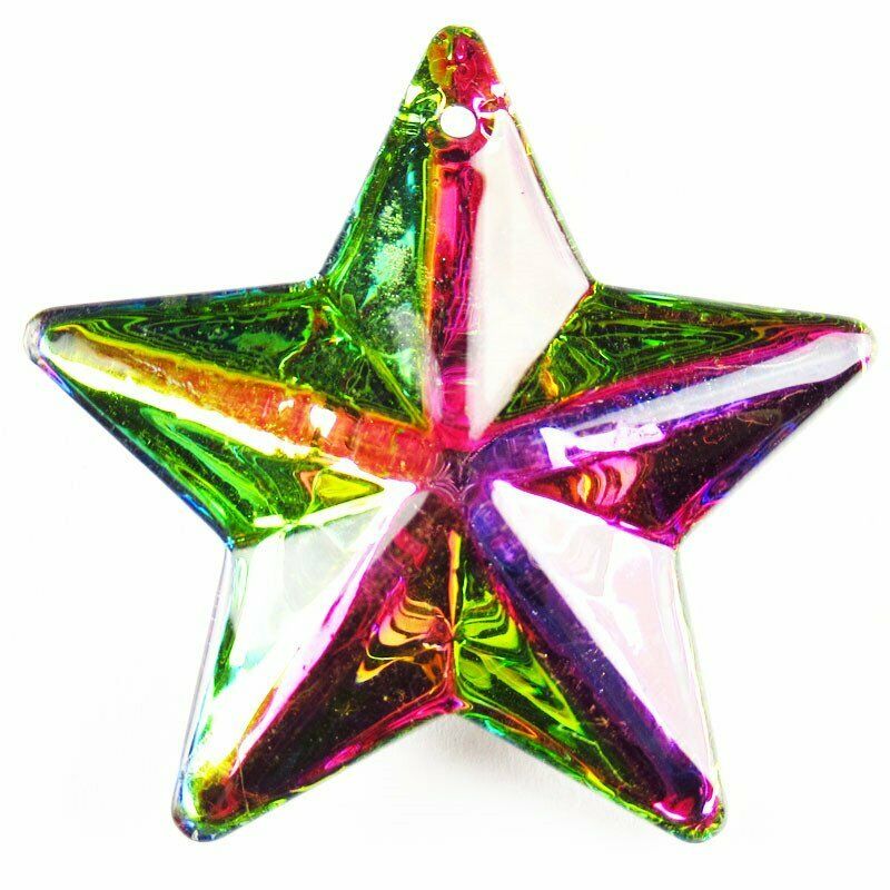 2Pcs 49x48x10mm Carved Rainbow Titanium Crystal Star Pendant Bead 25g A-331SJ