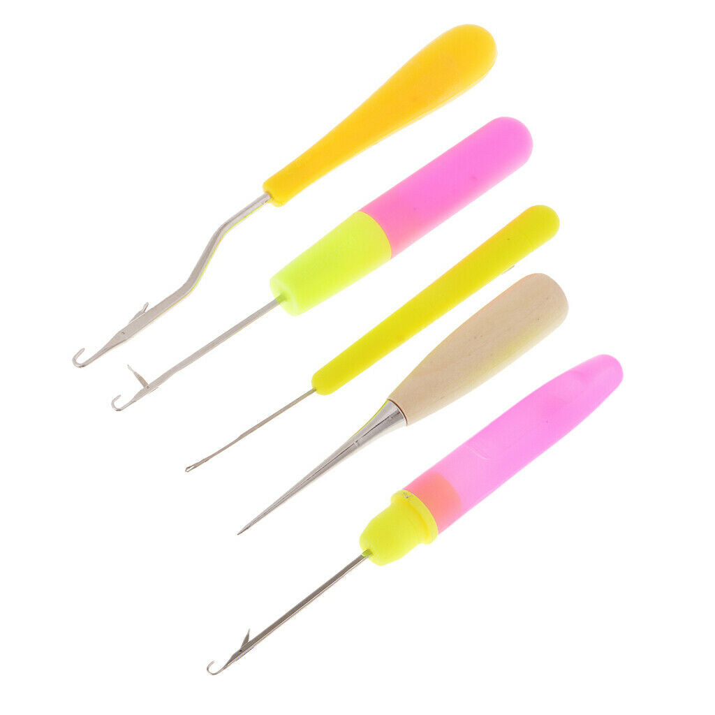 5pcs Wood/Plastic Crochet Latch Hooks Lock Needles Awl For