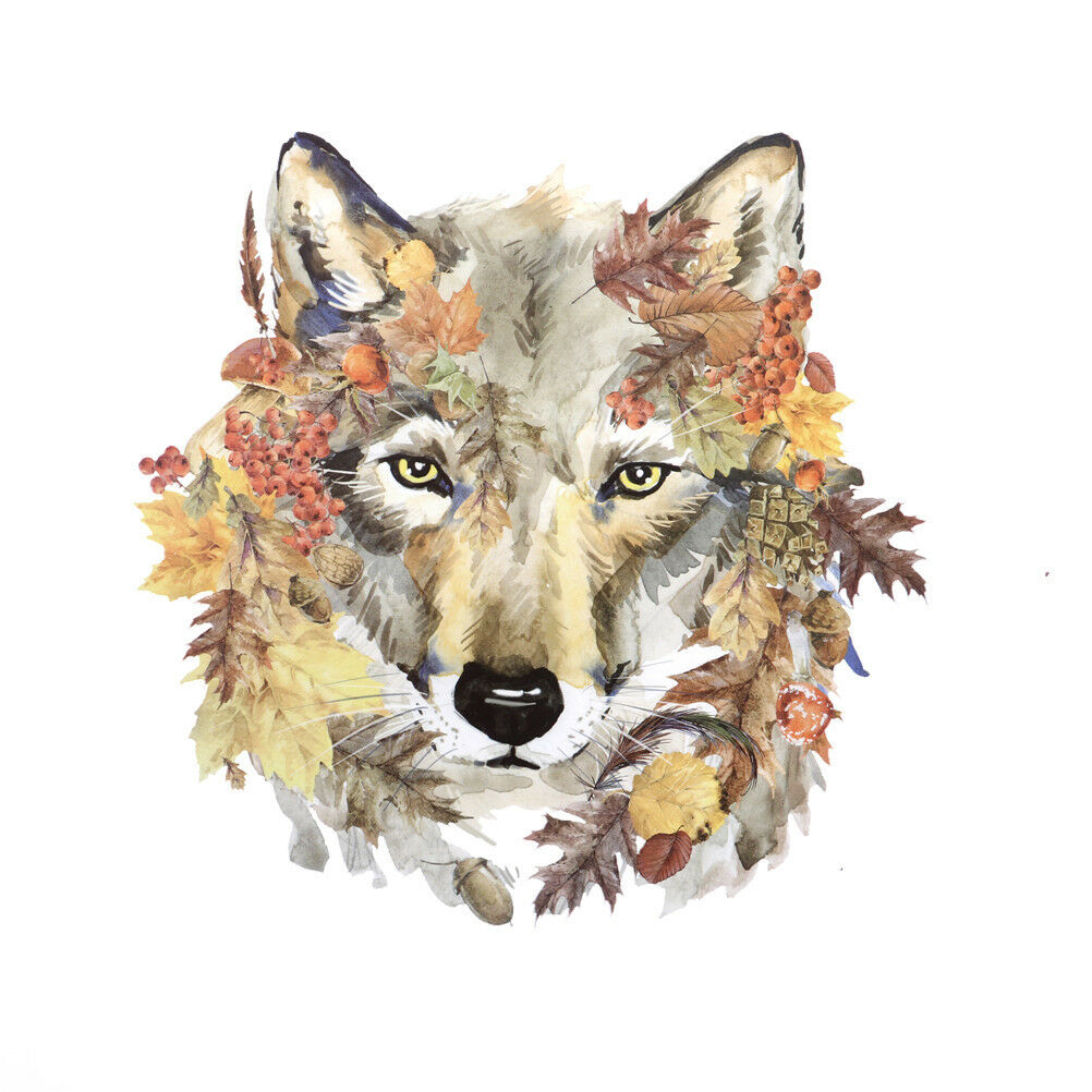Wolf Iron on Stickers Leaves Patches DIY Washable Heat Transfer Applique D.l8