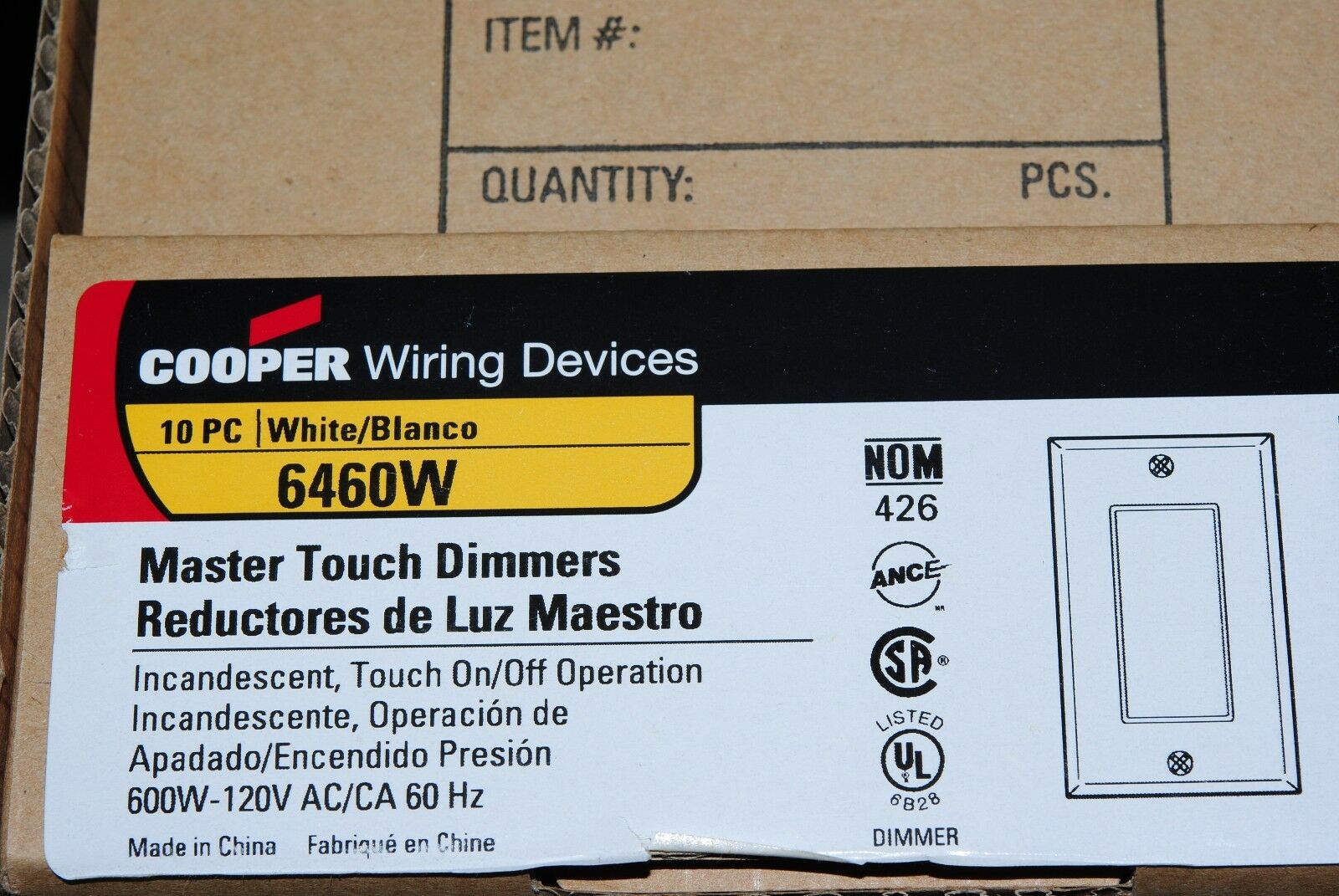 10pcs-COOPER 6460W Master Touch Dimmer/Switch 600W 120V AC/CA 60Hz