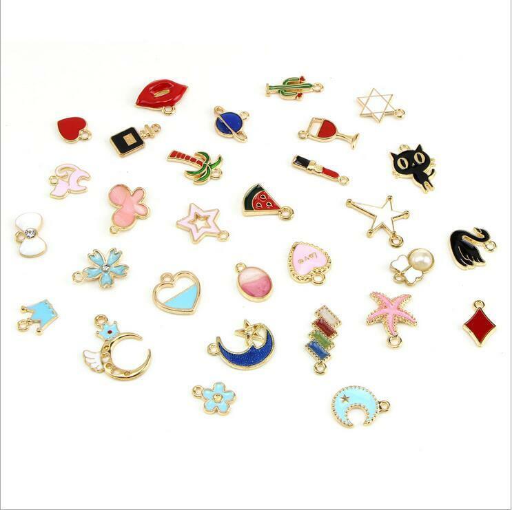 30X Mixed Drop oil Pendant Cartoon Star/moon/Crown DIY Necklace Bracelet crafts