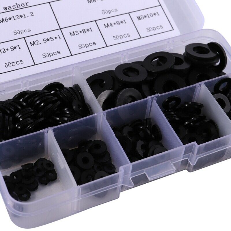 Nylon Flat Round Plastic Washer M2 M2.5 M3 M4 M5 M6 M8 Assortment Kit Black 35D8