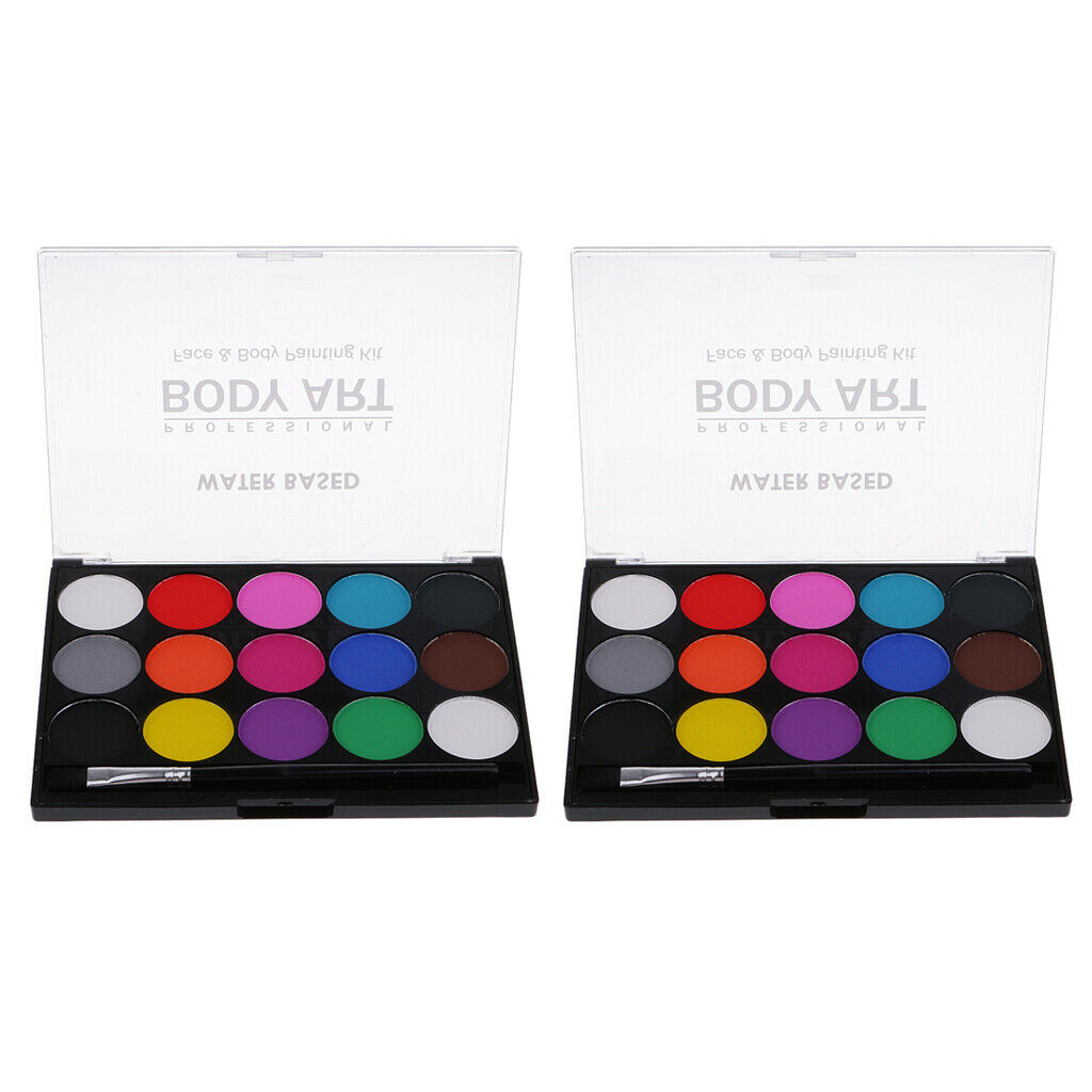 2Pcs Face Painting Kit Face & Body Paint 15 Colors Faces Palette Paint Brush